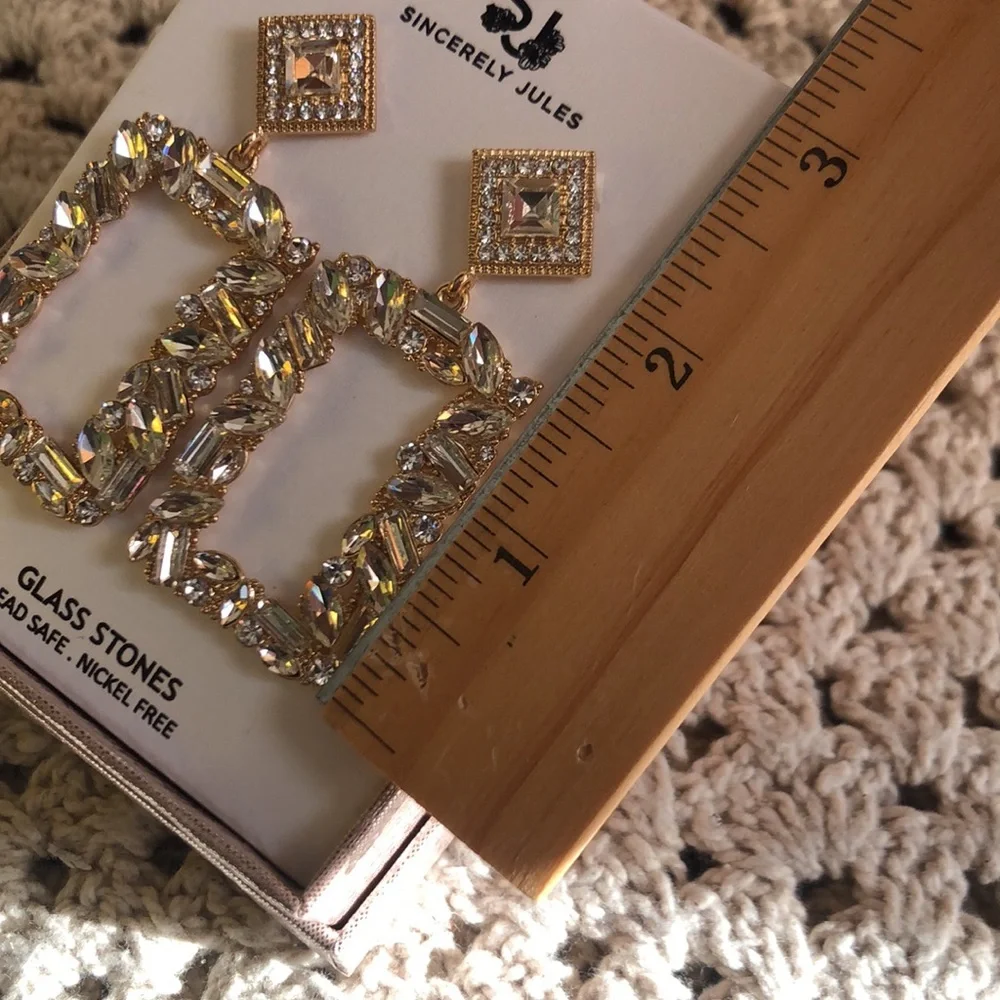 Elegant Gold Statement Earrings with Clear Glass Stones